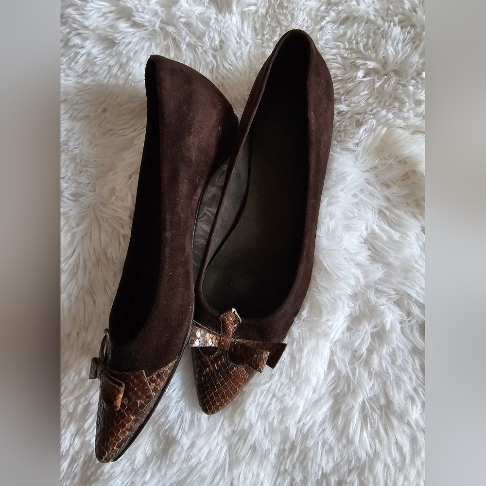 Stuart Weitzman Suede and Snake Embossed Flats Size 7.5